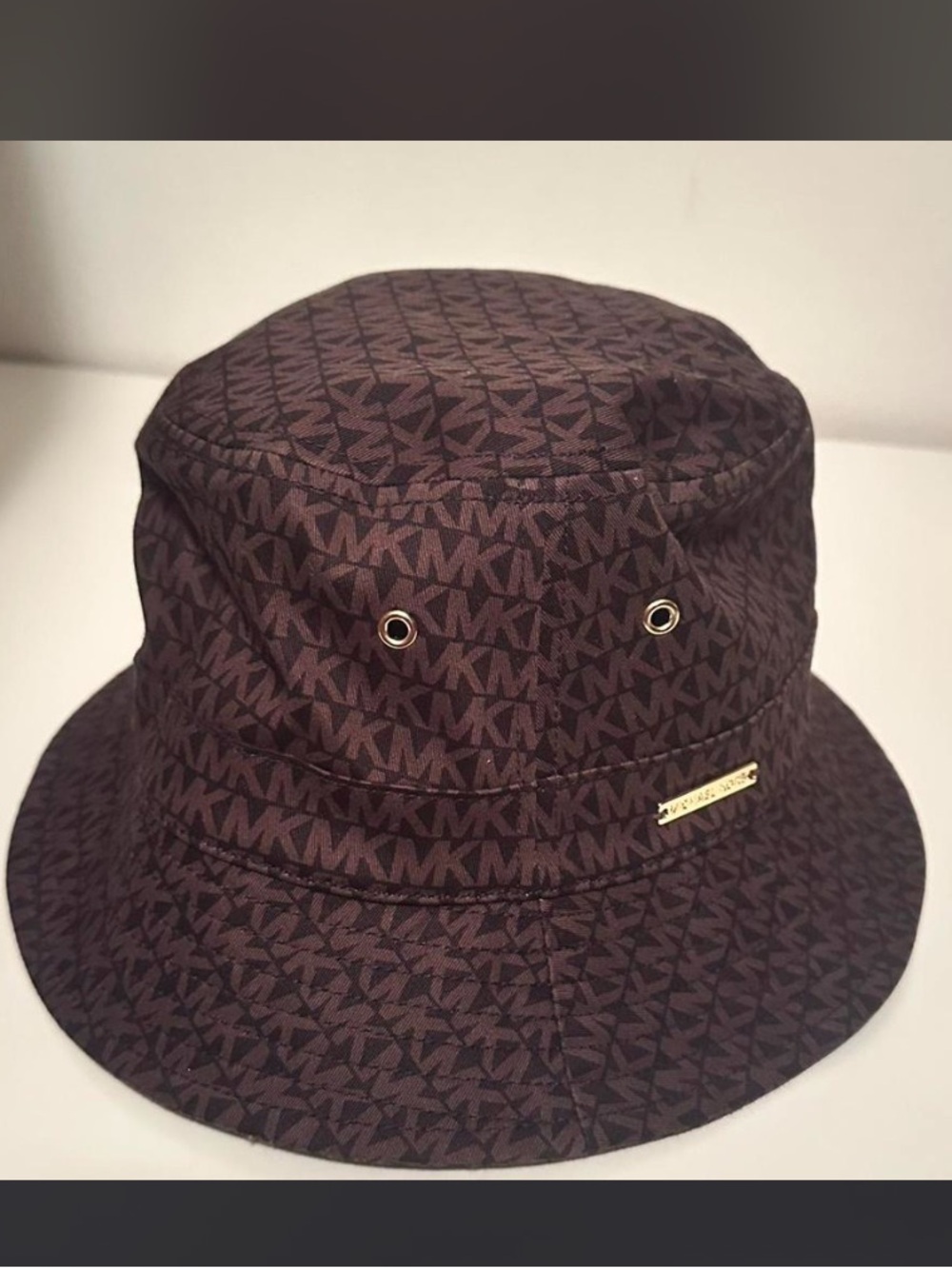 MICHAEL KORS- Dark Brown MK Monogram Bucket Hat